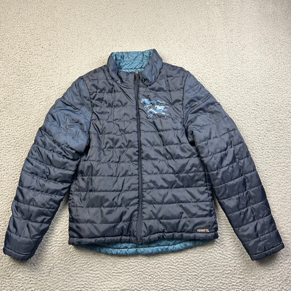 Kerrits Jacket Girls XL Blue Reversible Puffer Horse Equestrian Riding Insulated